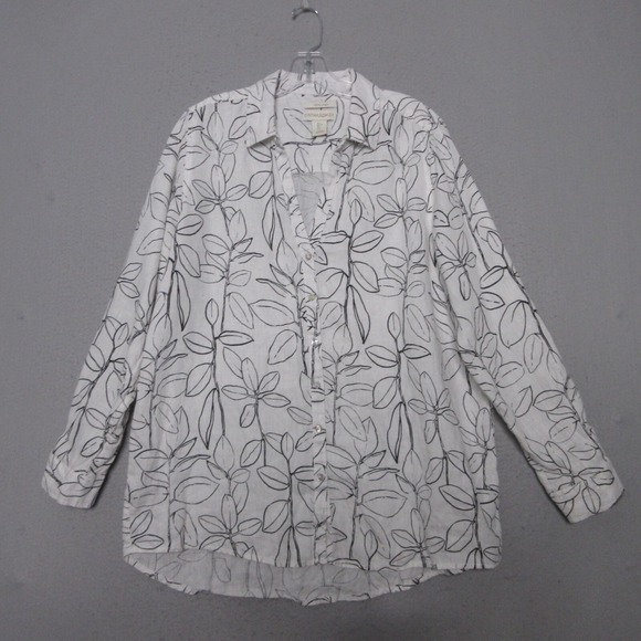 Cynthia Rowley Top Large Floral Linen Button Up Coastal Lagenlook Relaxed Fit - Picture 2 of 10